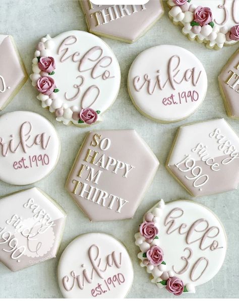 Birthday Biscuits, 30th Birthday Bash, 30th Birthday Decorations, 30 Birthday Cake, Best Sugar Cookies, Sugar Cookie Designs, Pretty Cookies, Fancy Cookies, Creative Cookies