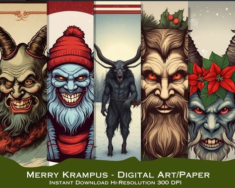 Krumpas Christmas, Krampus Art, Merry Krampus, Dark Christmas, Whimsical Art, Christmas Christmas, Christmas Magic, Holiday Spirit, Digital Paper