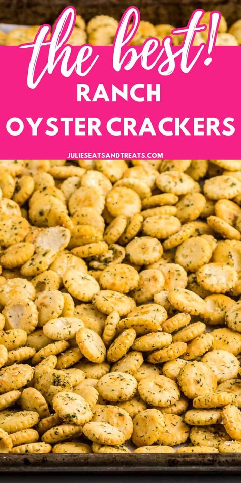 Ranch Oyster Crackers are so totally addictive! Seasoned with ranch dressing and toasted with butter this easy snack recipe is irresistible and makes the best party food recipe or great for watching a movie with the family. Oyster Crackers Ranch Dill, Oyster Crackers Ranch, Ranch Crackers Recipe, Oyster Cracker Snack, Oyster Crackers Recipe, Seasoned Oyster Crackers, Ranch Oyster Crackers, Ranch Crackers, Camping Jokes