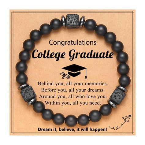 PRICES MAY VARY. 【Gifts for College Boys】On his graduation day, give this meaningful gift to remind him that "enjoy the journey as you dream, and reach for your goals. Live the life you have imagined!" 【Materials】Our bracelet is made of 8mm natural black agate stone, a balancing stone that can help release stress. It's very sturdy and not easy to break. Long-term wearing can keep people in a good mood. 【Size】 The bracelet is around 7.8 inches, and the elastic rope will fit most tteen boys'/men's Gifts For College Boys, Teen Prom, Boys Bracelets, Black Agate Stone, Godfather Gifts, College Boys, Prom Gift, To My Husband, Elastic Rope