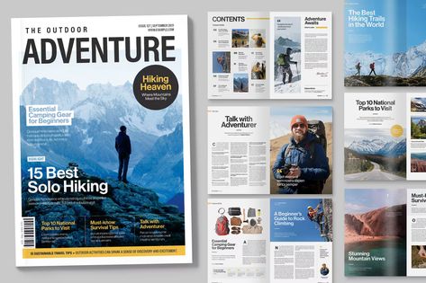 Outdoor Adventure Travel Magazine Template, Print Templates ft. travel & adventure - Envato Essential Camping Gear, Holiday Magazine, Adventure Magazine, Golf Magazine, Travel Brochure Template, Quote Template, Magazine Layout Design, Travel Magazine, Brochure Layout