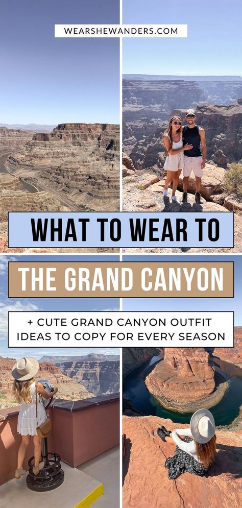 Cute Grand Canyon outfit ideas - travel outfits for women Grand Canyon Outfit Summer, Grand Canyon Instagram, Arizona Travel Outfits, Canyon Outfit, Grand Canyon Outfit, Grand Canyon Pictures, Arizona Travel Guide, Grand Canyon Camping, Arizona Vacation