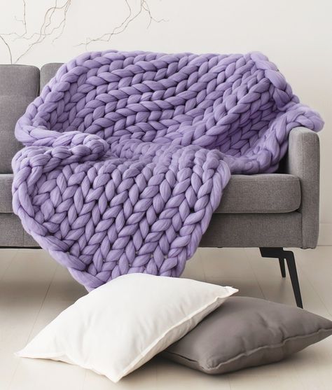 If you are looking for a warm and cozy handmade chunky knit blanket, arm knit blanket or chunky boho throw blanket, you found the right place! Lilac color is very popular this season! Lilac blanket, lavender throw blanket, lilac chunky blanket you can find here. I knit super chunky blankets, using the arm knitting technique. All arm knitted blankets are made from 100% high-quality chunky merino wool.  FREE SHIPPING! A chunky knit blanket will be a unique and absolutely gorgeous gift for any occa Green And Purple Blanket, Purple Throw Blanket On Bed, Light Purple Throw Blanket, Lilac Throw Pillows, Light Purple Room Ideas Lavender, Purple Knitted Blanket, Lilac Throw Blanket, Pastel Throw Blanket, Purple Chunky Blanket