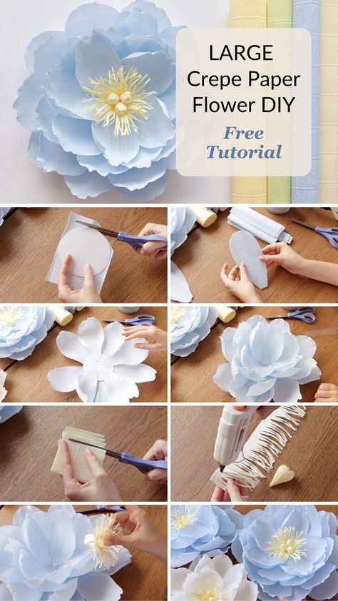 Crepe Flower Decoration, How To Make Crepe Paper Flowers Step By Step, How To Make Fake Flowers Diy, Crepe Paper Flowers Decoration, How To Make Large Crepe Paper Flowers, Crape Paper Flowers Diy Easy, Diy Crepe Paper Flowers Tutorials, Diy Flowers Paper Step By Step, Paper Flowers Diy Easy How To Make