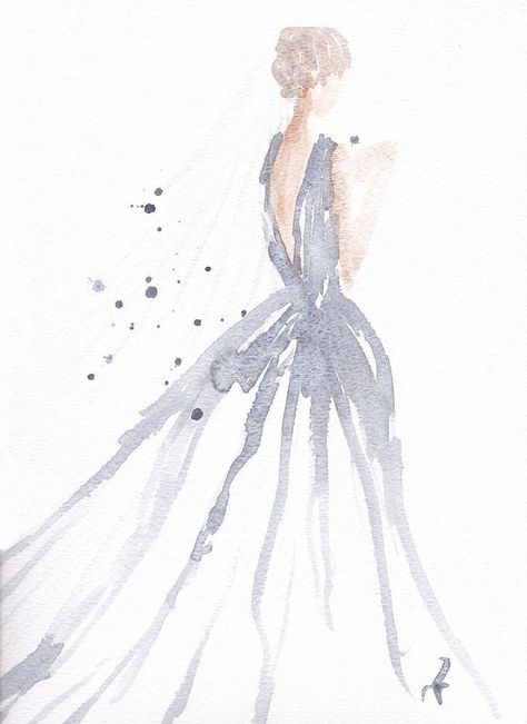 Simple watercolor bride Watercolor Fashion Sketch, Akvarel Illustration, Watercolor Fashion Illustration, Carol Hannah, Arty Ideas, Watercolour Ideas, Paintings Tutorials, Fashion Illustration Watercolor, Drawing Eyes