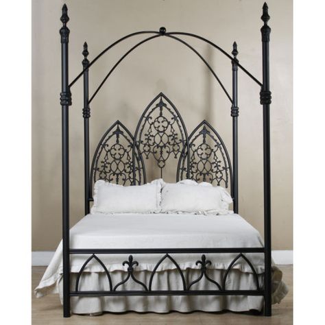 Gothic style bed Goth Beds, Gothic Canopy Bed, Black Bedrooms, Dark Homes, Iron Canopy Bed, Gothic Bed, Metal Canopy Bed, Iron Beds, Awesome Furniture