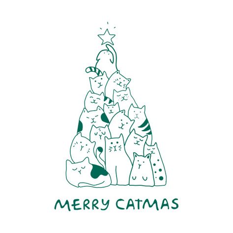 Check out this awesome 'Merry+Catmas' design on @TeePublic! Cat Christmas Tree Illustration, New Year's Cards Handmade, Cat And Christmas Tree, X Mas Cards, Christmas Cards Design Graphics, Christmas Cat Drawing, Cute Christmas Drawing Ideas, Christmas Card Cricut, Christmas Cards Cricut