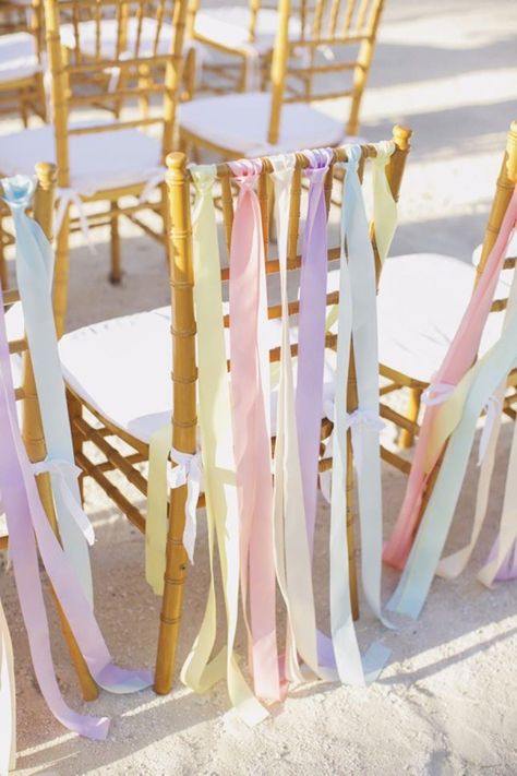 14 Gorgeous Pastel Wedding Decor Ideas to Get You Excited for Spring Pastel Wedding Decorations, Islamorada Wedding, Pastel Wedding Theme, Dollar Tree Wedding, Wedding Pastel, Unicorn Wedding, Strawberry Mojito, Pastel Theme, Wedding Chair Decorations