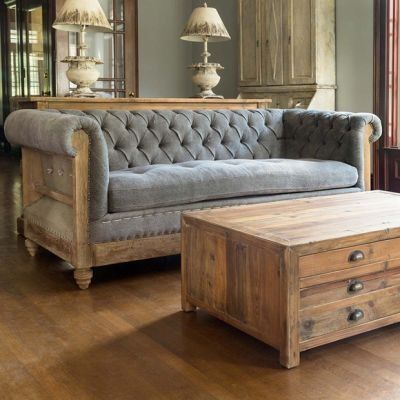 HEARTH AND FROST | Shop Sales Events Antique Farmhouse Grey Chesterfield Sofa, Chesterfield Couch, Chesterfield Bank, Sofa Wood Frame, Small Sectional Sofa, Cottage Furniture, Tufted Sofa, Farmhouse Furniture, Chesterfield Sofa