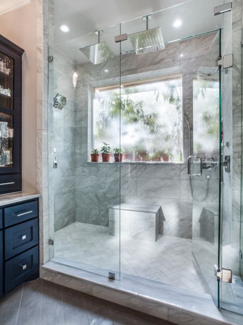 Master Suite - Bathroom Glass Shower Area Shower Beside Toilet Master Bath, Shower For Couples Bathroom, Two Person Shower Ideas, Master Shower With Window, Large Walk In Showers Master Suite, Idaho Farmhouse, Shower With Seat, Master Suite Remodel, Master Suite Bathroom