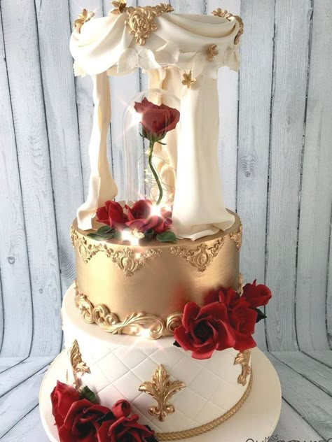 Beauty And The Beast Wedding Cake, Beauty And The Beast Quince, Beauty And The Beast Wedding Theme, Quince Cakes, Beauty And Beast Birthday, Beauty And Beast Wedding, Beauty And The Beast Theme, Disney Wedding Cake, Quinceanera Cakes