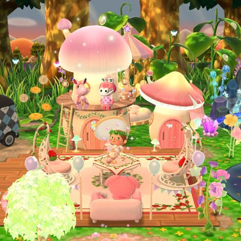 Animal Crossing Mushroom Island, Pocket Camp Campsite Ideas Cute, Pocket Camp Animal Crossing, Ac Pocket Camp Campsite, Animal Crossing Campsite Ideas Pocket Camp, Pocket Camp Aesthetic, Fairy Animal Crossing, Acnh Pocket Camp, Fairy Core Animal Crossing