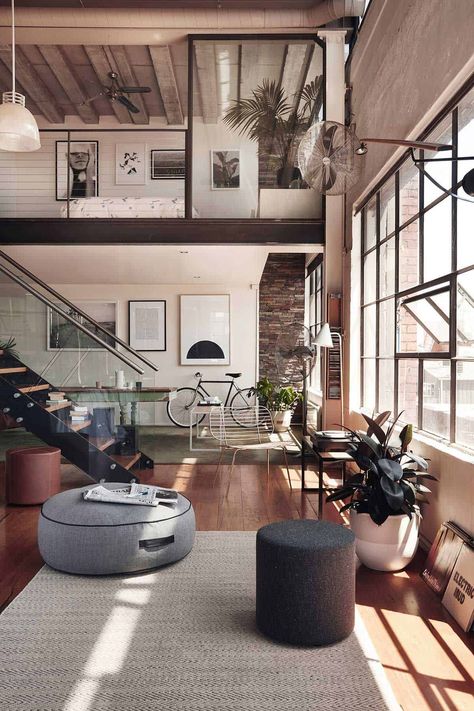 Sophisticated Loft Design Ideas Reka Bentuk Industri, Loft Home Design, Loft Estilo Industrial, Minimalist Dekor, Industrial Style Interior, Loft Interior Design, New York Loft, Industrial Interior Design, Loft Interiors