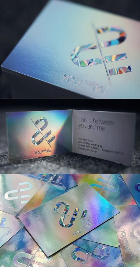 Branding inspiration | Super Shiny Holographic Foil Business Card Design Business Card Design Ideas, Card Design Ideas, Foil Business Cards, Name Card Design, Business Card Inspiration, Holographic Foil, Unique Business Cards, Brand Board, Business Cards Creative