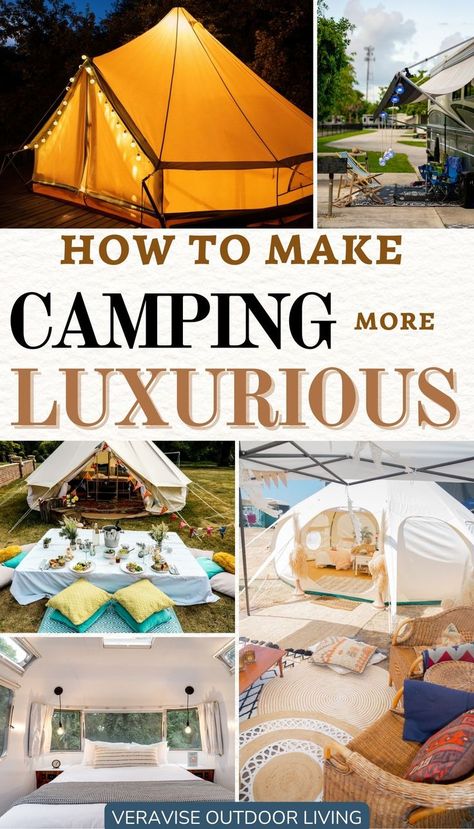 How To Make Camping More Luxurious Camping Fairy Lights, Camping Tent Decorating Ideas, Campsite Lighting Ideas, Tent Decorations Camping, Cozy Camping Tent, Fancy Camping, Campsite Lighting, Campsite Setup, Glam Camping