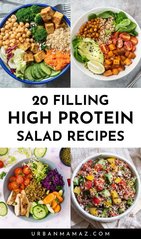 Looking for filling high protein salad recipes? Check out this list of 20 easy high protein salads for meal prep. Easy Salad For Meal Prep, Protein Filled Salads Healthy, Protein Summer Salad, Healthy Salad Recipes With Protein, Protein To Add To Salads, Salads That Actually Taste Good, Salad Recipes Lunch Meal Prep, Easy Healthy Lunch Bowls, Salad Recipes For Meal Prep