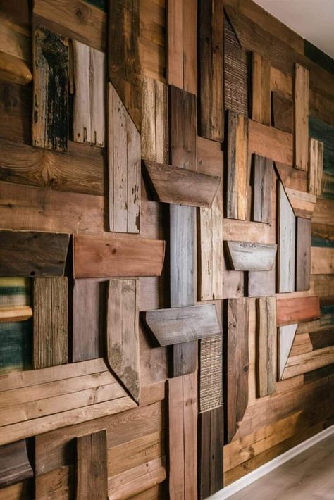 9 Inspiring Ideas for Your Home Wall Build Pallet Wood Interior, Log Cabin Look Interior Walls Diy, Wood On Walls Ideas Living Room, Pallet Wall Ideas Living Room, Cheap Interior Wall Ideas, Barnwood Feature Wall, Colored Pallet Wall, Wood Brick Wall, Boutique Accent Wall Ideas