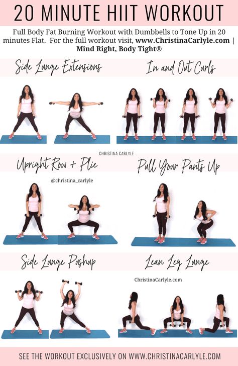 Quick HIIT workout for women from trainer Christina Carlyle. https://www.christinacarlyle.com/hiit-workout/ Christina Carlyle Workout, Hiit Workout Plan For Women, Hiit Workout For Women, Full Body Fat Burning Workout, Weight Lifting Plan, Christina Carlyle, 20 Minute Hiit Workout, Hiit Exercises, How To Eat Healthy