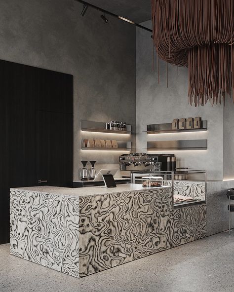 Deli Interior Design, Alpi Veneer, Black And White Restaurant, Tiled Bar, Metal Interior Design, Counter Design, Coffee Shop Design, Cafe Interior Design, Store Design Interior