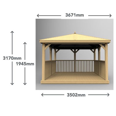 3.5m Premium Square Wooden Gazebo with Cedar Roof - Inc Base | Forest Garden Forest Installation, Square Gazebo, Wooden Garden Gazebo, Gazebo Curtains, Bbq Gazebo, Aluminum Gazebo, Shed Construction, Cedar Roof, Timber Roof