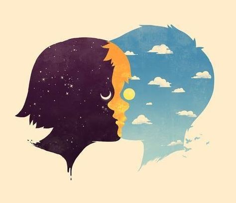 Sun / Moon | Girl / Boy Art Amour, Art Hippie, Art Et Illustration, Art And Illustration, Day For Night, Art Paint, Love Art, Art Digital, Koi