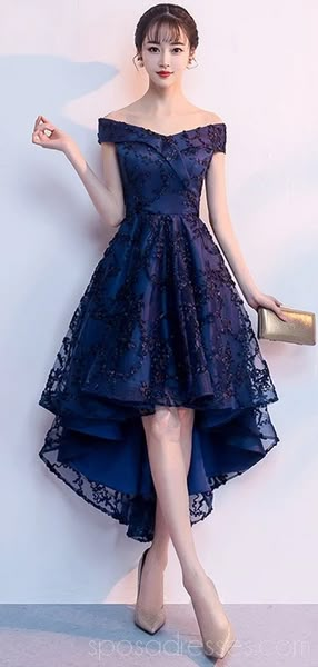 Off Shoulder High Low Navy Lace Cheap Homecoming Dresses Online, Cheap – SposaDresses Prom Dresses Mid Length, High Low Skirt Outfit, Pretty Homecoming Dresses, High Low Dresses, High Low Party Dresses, High Low Dress Formal, High Low Evening Dresses, High Low Prom Dresses, Cheap Homecoming Dresses