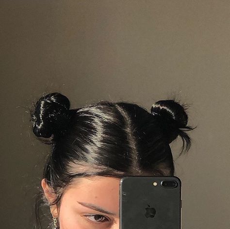 black hair tied up into two little space buns Tied Up Hairstyles, Aesthetic Pool, Black Hair Aesthetic, Hairstyle Ideas Easy, Bake Cakes, Beach Hairstyles Medium, Pool Hairstyle Ideas, Pool Hairstyles, Hair Stylies