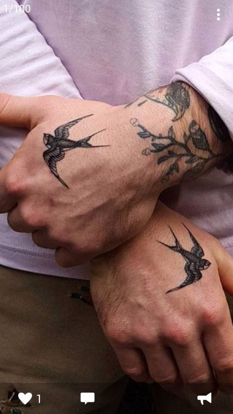 Be individual and creative with the 50+ hand tattoos we've collected. Don't waste your time on additional research, we've done it for you. Traditional Swallow Hand Tattoo, Hand Swallow Tattoo, Swallow Tattoo Hand, Old School Hand Tattoo, Old School Swallow Tattoo, Swallow Hand Tattoo, Bird Hand Tattoo, Hand Tattoos For Men, Butterfly Hand Tattoo