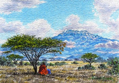 Mount Kilimanjaro by Joseph Thiongo. Kilimanjaro Painting, Mount Kilimanjaro, Dark Heart, African Culture, Fantastic Art, Ancient Cities, Canvas Art Painting, Painting Projects, African Art