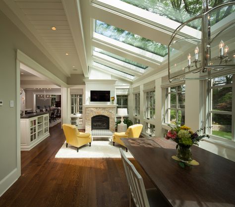 If you live in a particularly warm climate, you should be aware of creating a greenhouse effect in summer. Consider skylights with shading s... Sunroom Designs, European Home Decor, Design Del Prodotto, House Goals, Design Case, Luxury Interior Design, Home Fashion, 인테리어 디자인, Traditional House