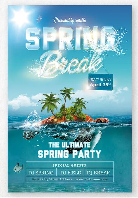 Spring Break Poster Design, Spring Break Graphic Design, Summer Party Graphic Design, Spring Break Party Theme, Welcoming Party, Travel Advertising Design, Edm Design, Spring Break Party, Hip Hop Dj