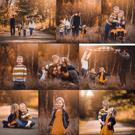 Thanks Giving Photoshoot Family, Family Portrait Ideas Outdoor Fall, Fall Family Photos Props, Diy Fall Family Photos At Home, Diy Fall Background For Pictures, Fun Fall Family Photoshoot Ideas, Bonfire Family Photoshoot, Family Portrait Poses For 7, Family Thanksgiving Photoshoot