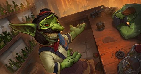 Promo Art: Talan's Bar Artist: Rafael Zanchetin Bartender Anime, Hearthstone Artwork, Goblin Art, Pathfinder Character, My Fantasy World, Fantasy Races, Dungeons And Dragons Homebrew, Wow Art, Fantasy Concept Art