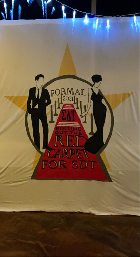 Red Carpet Hollywood sorority banner formal Red Carpet Sorority Theme, Met Gala Formal Theme Sorority, Hollywood Sorority Theme, Met Gala Sorority Formal, Old Hollywood Sorority Formal, Red Carpet Formal Theme, Sorority Dance Themes, Spring Formal Themes, Sorority Semi Formal Themes