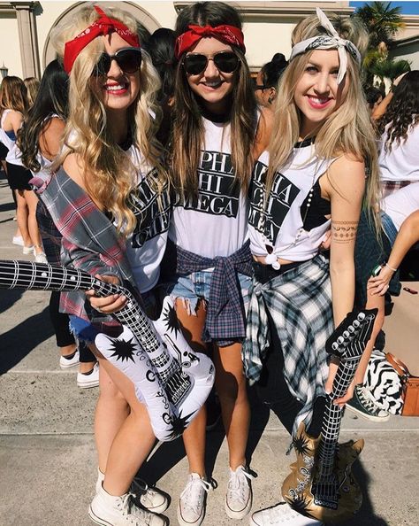 Rocking & Rollin with AXO! When you find your USD sisters on Pinterest Rockstar Day Spirit Week, Rock And Roll Dress Up Day, Rock And Roll Costume Women, Rock And Roll Theme Party Outfit, Rock And Roll Theme Party, Rock And Roll Theme, Disco Theme Parties, Decades Costumes, 70s Party Theme