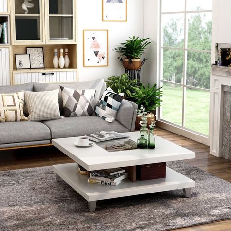 Coffee Table Overstock, White Coffee Table Modern, Organizing Books, White Coffee Table, Elegant Coffee Table, Big Coffee, White Storage, Walnut Coffee Table, Sofa End Tables