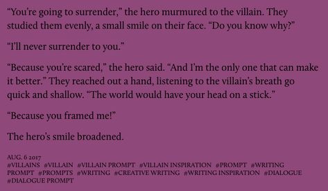 Hero Prompts, Villain And Hero, Villain X Hero, Hero X Villain, Villain Prompts, Short Story Prompts, Modern Typewriter, Kresley Cole, Story Writing Prompts