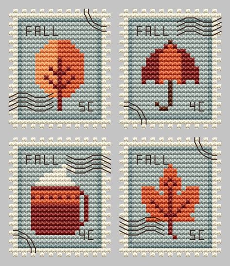 Fall Postage Stamps Cross Stitch Pattern in 1 PDF file. Small primitive cross stitch pattern, ideal for beginners, small cross stitch you will cope in the evening. EasyPatternsOnly is authorized seller of pdf patterns with permission of Kate Stitcher Designes. Great thanks to Kate for such a beautiful cross stitch pattern! All patterns are for personal use only. No sharing or copying is allowed. The patterns may not be re-sold or re-distributed commercially in any manner. This item is not a finished project or a kit. It is a digital pdf pattern and is available for instant download upon purchase. You will need to have a PDF reader to view, and print your pattern. No fabric, floss, or other materials are included in the listing. Pattern PDF includes: - Image of finished design - A symbol ch Fall Cross Stitch Patterns Free, Autumn Cross Stitch, Primitive Cross Stitch Patterns, Autumn Cross Stitch Patterns, Fall Cross Stitch, Art Perle, Beautiful Cross Stitch Pattern, Hama Bead, Small Cross Stitch