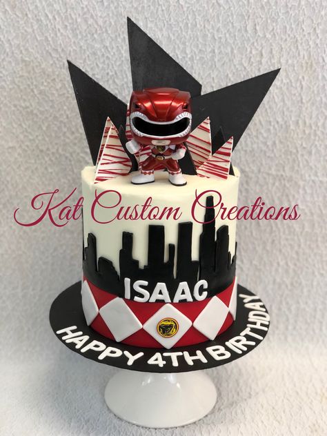 Red Power Ranger Themed Birthday Cake!!! Power Rangers Birthday Cake, Red Power Ranger, Ranger Cookies, Festa Power Rangers, Power Ranger Cake, Mickey Mouse Printables, Power Ranger Birthday Party, Power Ranger Party, 5 Cake