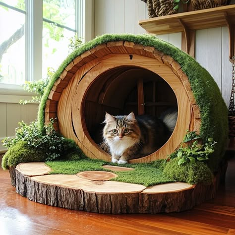 The Hobbit Home Cat Bed is a cozy, hobbit-inspired retreat for your feline friend. With its rounded design, faux grass roof, and a circular entrance, it mimics a charming hobbit house. The plush interior provides comfort, making it the perfect hideaway for your cat to curl up and relax. Modern Hobbit House Interior, Lord Of The Rings Cat Tree, Hobbit House Inspiration, Hobbit Cat House, Cat Hobbit House, Hobbit Core House, Hobbit Inspired Decor, Hobbit Fireplace, Hobbitcore Home Decor