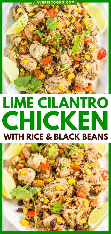 Lime Cilantro Chicken and Black Beans with Rice - Averie Cooks Lime Cilantro Chicken, Rice And Black Beans, Rice Black Beans, Mixed Rice, Cilantro Recipes, Chicken With Rice, Cilantro Chicken, Chicken Rice Bowls, Spring Recipe