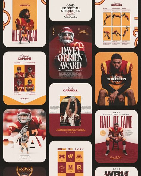 Sports Marketing Design, Sports Design Layout, Usc Football, Sports Design Ideas, Graphic Design Styles, Illustrator Design Tutorial, Sports Design Inspiration, Sport Poster Design, Sports Marketing