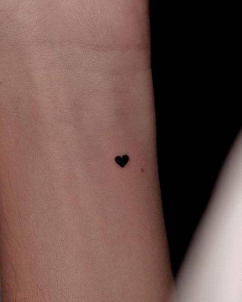 Tiny Black Heart Tattoo, Solid Heart Tattoo, Follow Your Heart Tattoo, Question Mark Tattoo, Little Heart Tattoo, Mini Heart Tattoo, Black Heart Tattoo, Inner Wrist Tattoos, Black Heart Tattoos