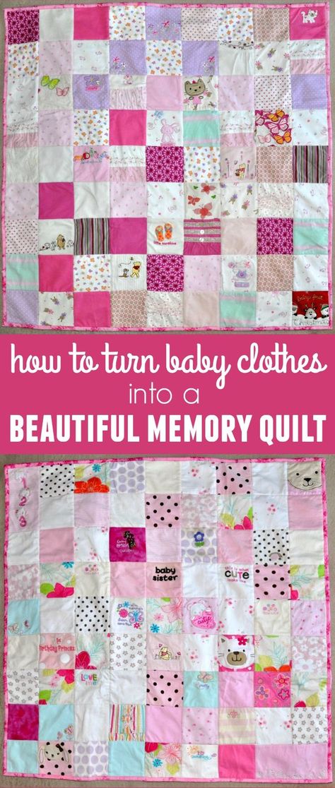 Quilt Of Baby Clothes, How To Make A Quilt Out Of Baby Clothes, How To Make A Memory Quilt, Quilt Out Of Baby Clothes, Memory Quilt From Baby Clothes, Memory Blanket Ideas, Memory Quilts From Womens Clothes, Quilt Baby Clothes, Baby Clothes Memory Quilt