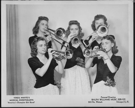 Trumpet Quotes, Trombone Art, Women Musicians, 1940s Music, Second Wave Feminism, Brass Instruments, Tap Dancer, Swing Dance, Concert Band