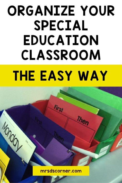 As a special education teacher, it is important to develop a system to organize all the paperwork that comes with being in a self-contained classroom. From IEPs, data collection sheets, progress monitoring and keeping track of IEP goals and objectives, it can be overwhelming. But it doesn’t have to be! Color coding is my favorite special education classroom organization system that helps me keep track of all my special education paperwork in a simple, easy to use way. Learn how I use it here. Middle School Self Contained Classroom, Sped Classroom Organization, Sped Classroom Ideas, Self Contained Room Design, Sped Classroom Setup Elementary, Self Contained Classroom Setup, Color Coded Classroom, Special Education Preschool Classroom, Sped Organization