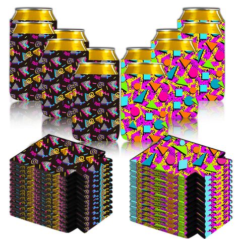 PRICES MAY VARY. Package includes: each set comes with 24 pieces of retro 80s 90s can sleeves in 2 memphis patterns, which will add more color to your 80s 90s party Good Performance: the neoprene bottle sleeve adopts neoprene material, insulated and reliable, heat and cold resistant, wear well and hard to break, convenient to put on and take off, can effectively prevent the transfer of external temperature and body temperature, you can enjoy cold beer or soft drinks with family and close friends 90s Retro Party, 90s Theme Party Decorations, Memphis Fashion, Vintage Beer Can, 90s Party Decorations, Vintage Cooler, Pool Party Supplies, 80s Party Decorations, 80s Birthday Parties