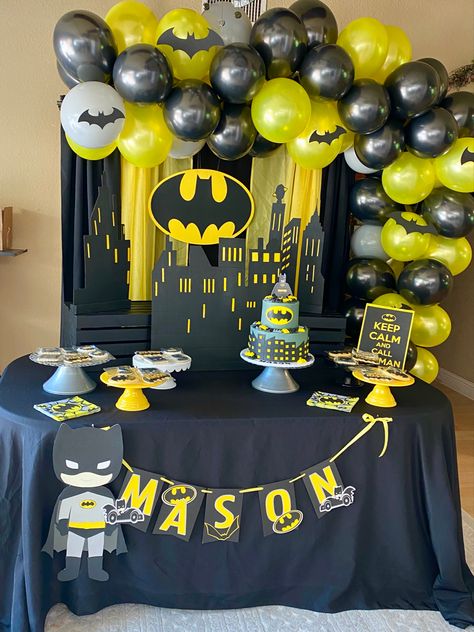 Batman Birthday Backdrop, Batman Themed Birthday Party Backdrop, Batwheels Birthday Party Ideas, Batman Decorations Party, Batman Birthday Party Decorations, Batman Backdrop, Batman Party Ideas, Batman Birthday Party Ideas, Batman Theme Party