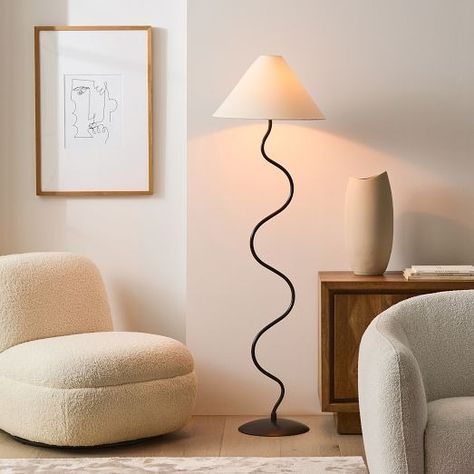 All New Furniture, Sofas, and Couches | West Elm Contemporary Lamps Living Room, Cool Standing Lamp, Scandinavian Apartment Decor Ideas, Modern Floor Lamps Living Room, Living Room Lamp Ideas, Wavy Lamp, Standing Lamps Living Room, Floor Lamps Living Room Ideas, Floor Lamp In Living Room