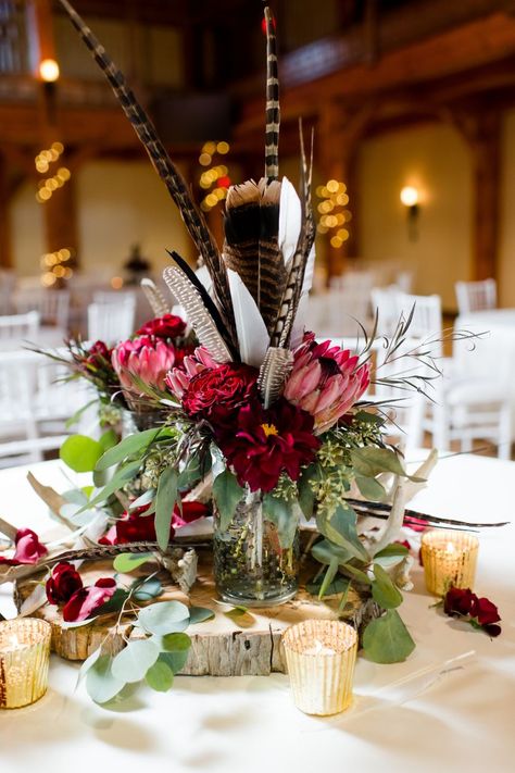 Native American Centerpieces, Native American Wedding Veil, Native Wedding Ideas, Native American Wedding Traditions, Native American Wedding Ideas, Feather Wedding Ideas, American Wedding Traditions, Flowers With Feathers, Feather Decorations